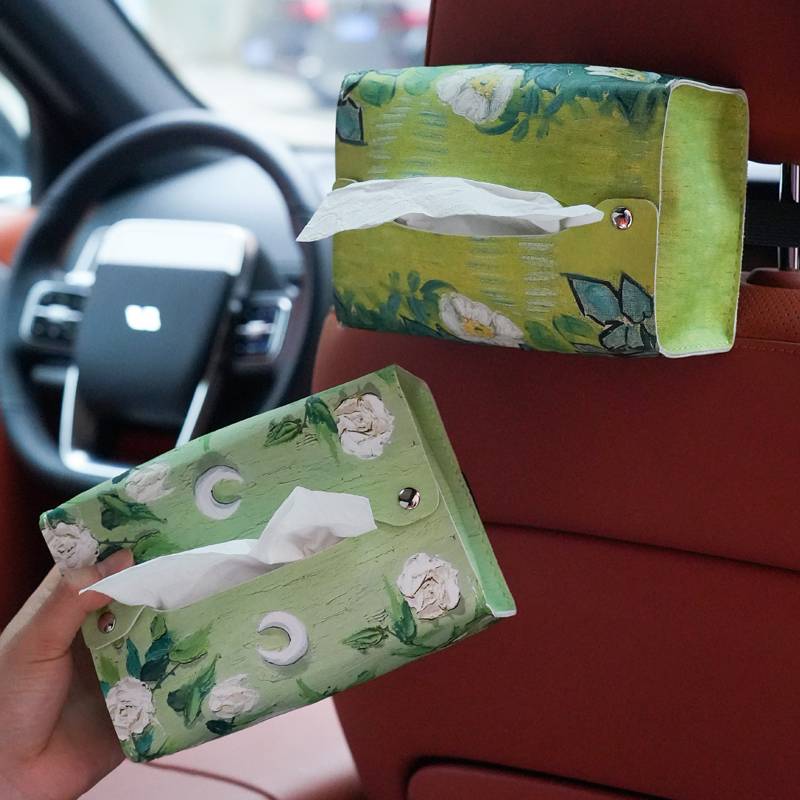Pu Leather Green Tissue Box With Belt